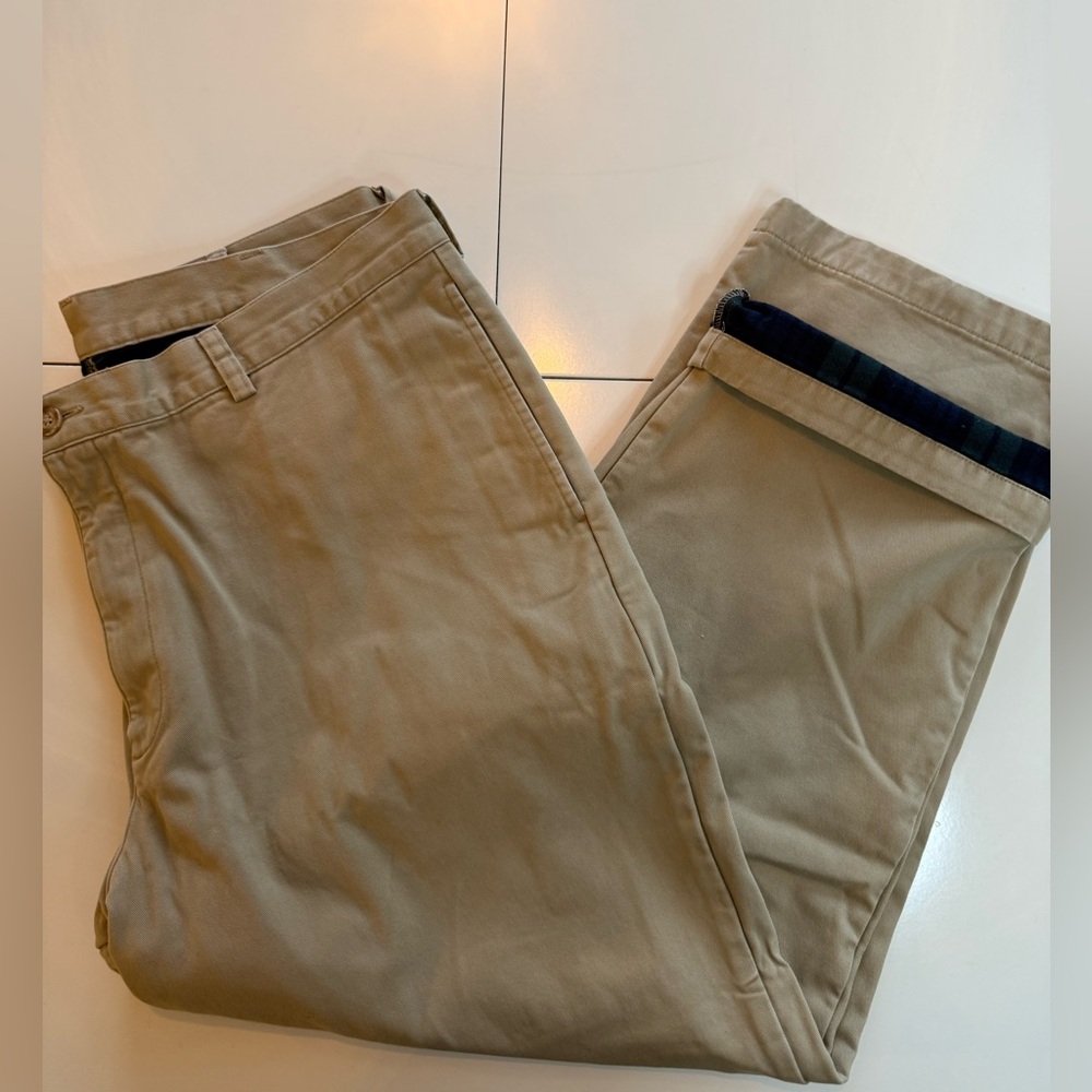EUC.  LL Bean Double-L flannel lined chinos.  Khaki.  Size 38x29.